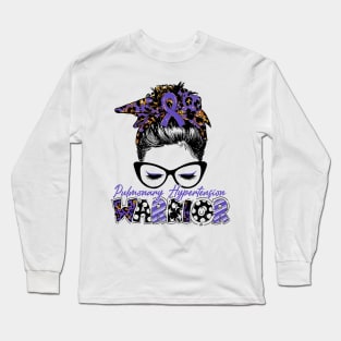 Pulmonary Hypertension Awareness Warrior Women Glasse Messy Bun Leopard Bandana - Happy Mothers Day, Valentines Day Long Sleeve T-Shirt